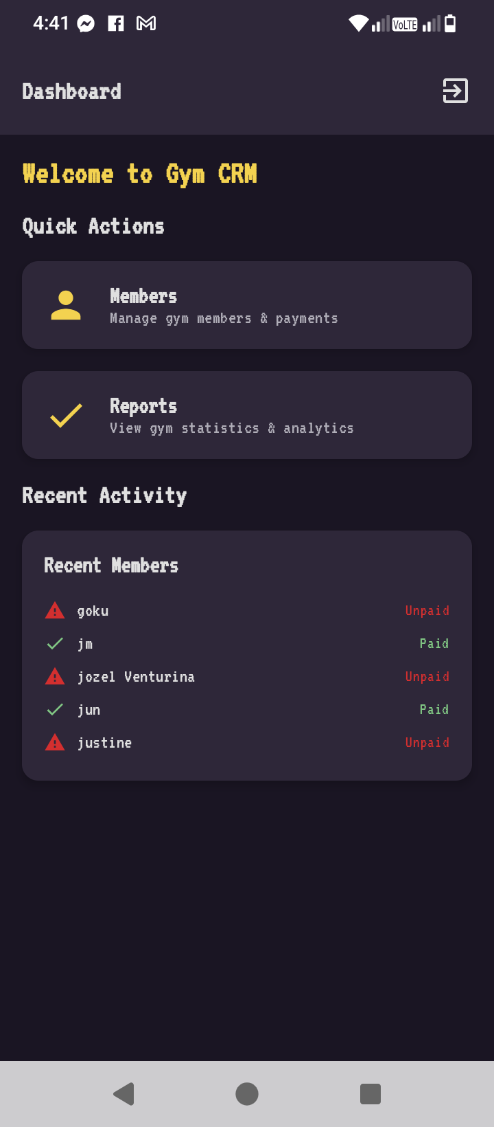 Gym-CRM Dashboard