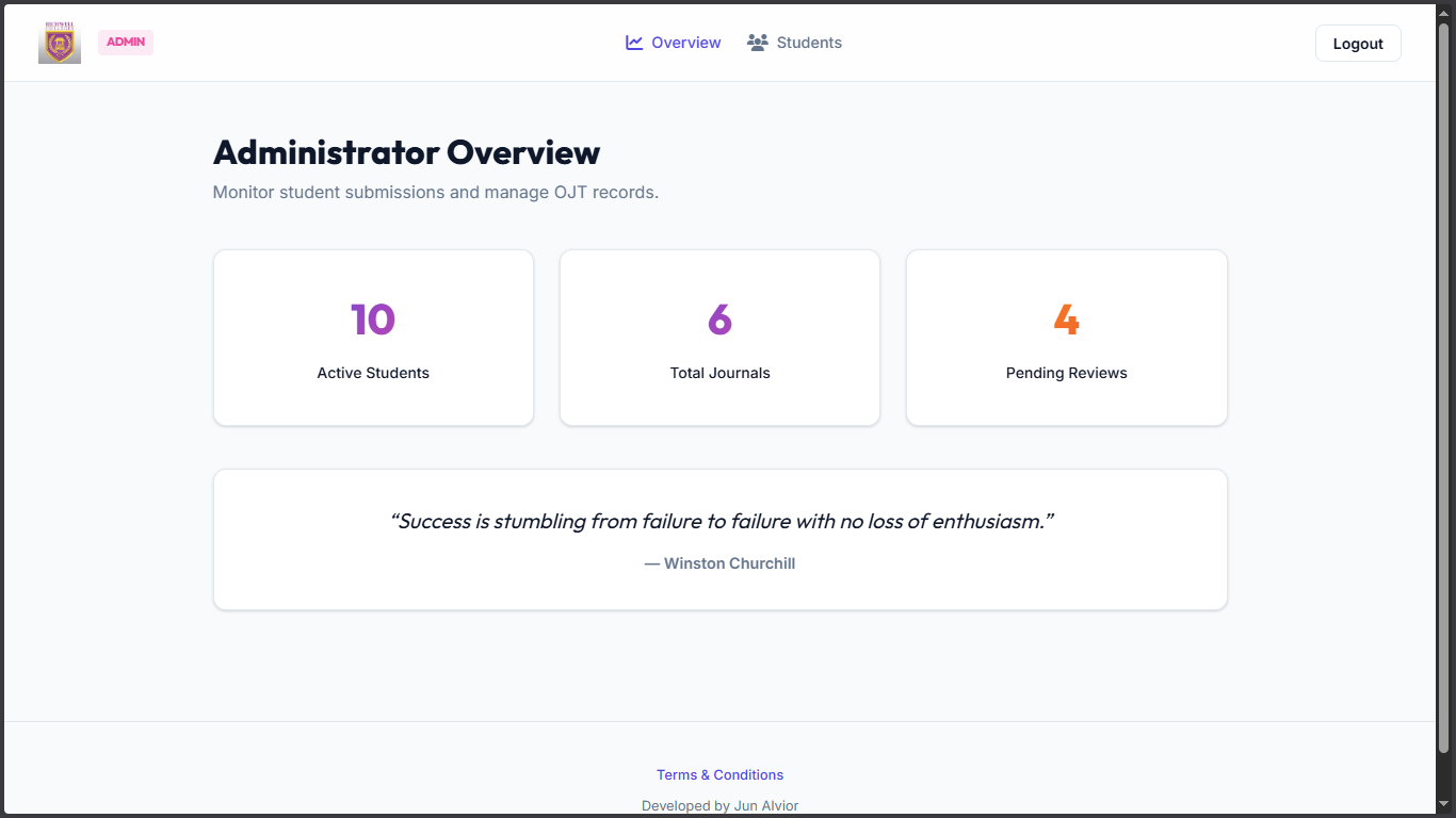 OJT Journals System Screenshot Mockup
