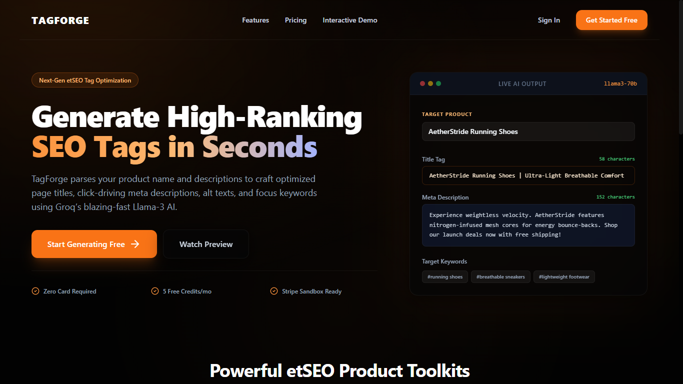 tagForge AI SEO Generator Mockup